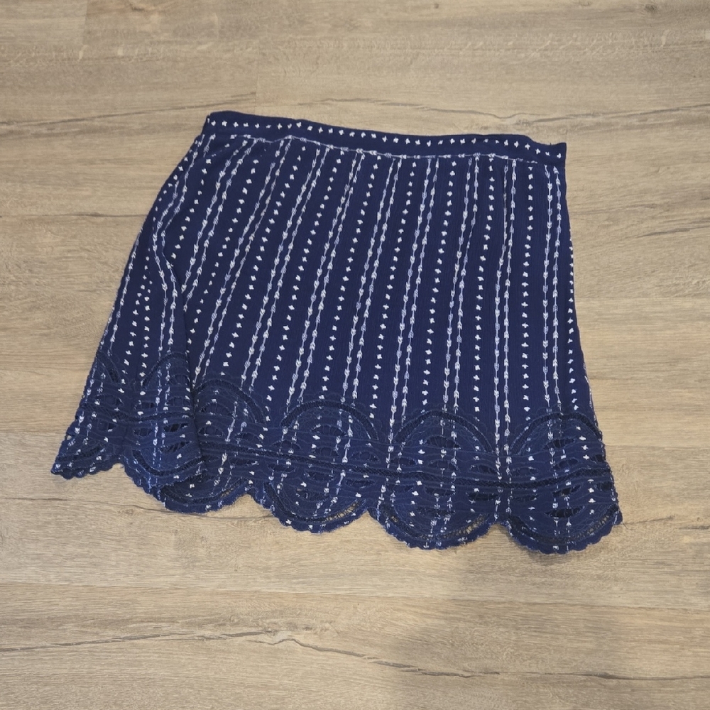 Skies Are Blue Navy Eyelet Scalloped Hem Skater Skirt